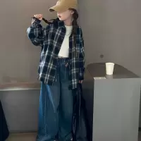 女童格子衬衫春秋2026新款儿童外套初中生春装女孩衬衣中大童上衣