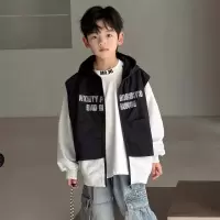 男童外套2026春装新款韩版中大童上衣洋气假两件儿童连帽夹克衫潮