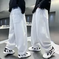 男童春季裤子2026新款儿童春秋牛仔长裤中大童直筒白色男孩春装