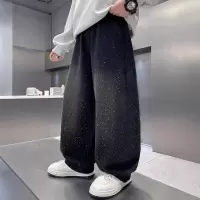 男童春季裤子2026新款洋气直筒牛仔裤春装中大童春秋款烫钻阔腿裤