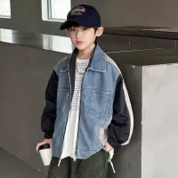男童春装牛仔外套2026新款中大儿童痞帅气时髦男孩拼接夹克春秋款