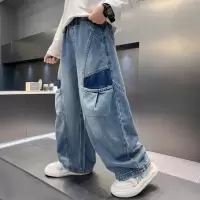 男童春装牛仔裤春秋款2026新款大儿童装痞帅宽松直筒阔腿裤子男孩