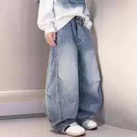男童春装牛仔裤春秋款2026新款男孩时髦阔腿裤大童儿童宽松裤子