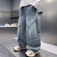 男童春装裤子2026新款中大童春秋款男孩牛仔裤春季工装长裤