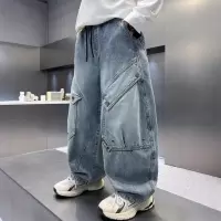 男童春装裤子2026新款中大童春秋款男孩牛仔裤春季工装长裤