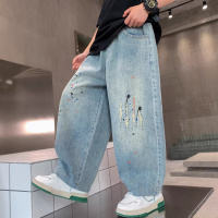 男童牛仔裤春秋款2026新款中大童男孩长裤儿童春秋季破洞直筒裤潮