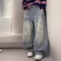 男童牛仔裤春秋款2026新款中大童裤子潮儿童春装洋气涂鸦长裤