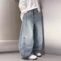 男童牛仔裤春秋款2026新款男大童洋气裤子春装儿童时髦阔腿裤春季