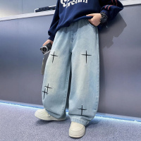 男童裤子春秋款2026新款儿童直筒阔腿牛仔裤大童春季男孩痞帅春装