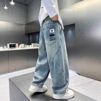 男童裤子潮帅气春秋款2026新款儿童中大童休闲直筒牛仔裤初中生