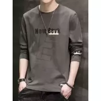 长袖T恤衫男士秋季新款薄款韩版修身圆领字母时尚潮上衣