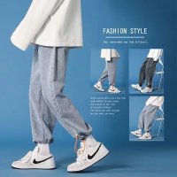 束脚牛仔裤男士春夏季新款港风宽松抽绳高街潮流时尚长裤