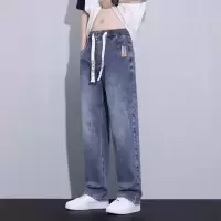 松紧腰牛仔裤男士美式高街裤子薄款直筒型阔腿宽松休闲裤