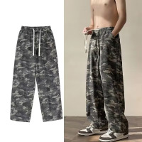 直筒牛仔裤男士夏季新款迷彩风复古时尚个性美式休闲长裤