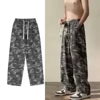 直筒牛仔裤男士夏季新款迷彩风复古时尚个性美式休闲长裤