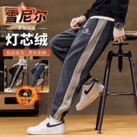 秋冬款男士宽松大码裤子加绒加厚保暖宽松运动休闲束脚裤