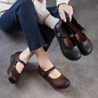 2026春夏季新款真皮软底平底鞋女复古浅口单鞋手工编织玛丽珍鞋子