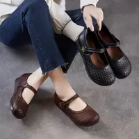 2026春夏季新款真皮软底平底鞋女复古浅口单鞋手工编织玛丽珍鞋子