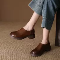 头层牛皮乐福鞋女2026春季新款复古英伦风透气粗跟圆头小皮鞋单鞋