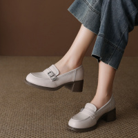 头层牛皮乐福鞋女2026春季新款英伦风软底粗跟复古透气百搭单鞋女