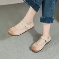 头层牛皮勃肯鞋女2026春季新款平底休闲玛丽珍软底魔术贴浅口单鞋