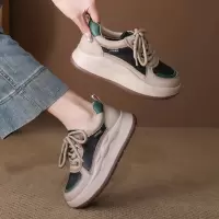 头层牛皮单鞋女2026春季新款厚底圆头百搭厚底舒适休闲运动鞋