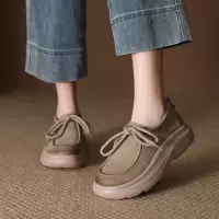 头层牛皮单鞋女2026春季新款复古休闲系带厚底圆头百搭博肯袋鼠鞋