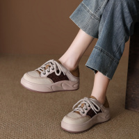 头层牛皮单鞋女2026春季新款复古圆头系带厚底叠穿简约低帮休闲鞋