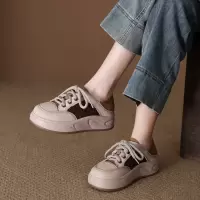 头层牛皮单鞋女2026春季新款复古圆头系带厚底叠穿简约低帮休闲鞋