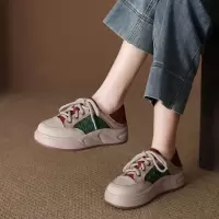 头层牛皮单鞋女2026春季新款复古圆头系带厚底叠穿简约低帮休闲鞋