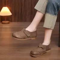 头层牛皮单鞋女2026春季新款复古平底圆头透气百搭舒适勃肯鞋外穿