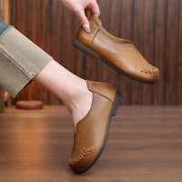 头层牛皮单鞋女2026春季新款复古软底套脚圆头百搭编织休闲豆豆鞋