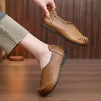 头层牛皮单鞋女2026春季新款复古软底套脚圆头百搭编织休闲豆豆鞋