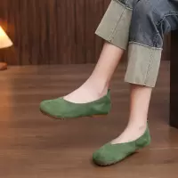 头层牛皮单鞋女2026春季新款复古软底透气圆头百搭套脚休闲女鞋