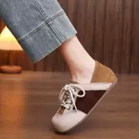 头层牛皮单鞋女2026春季新款平底真皮内增高系带舒适百搭休闲鞋