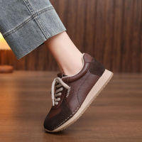 头层牛皮单鞋女2026春季新款松糕厚底圆头复古运动休闲鞋妈妈鞋