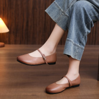 头层牛皮单鞋女2026春季新款浅口平底卡扣复古圆头软底百搭豆豆鞋