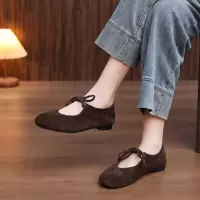 头层牛皮单鞋女2026春季新款浅口平底系带复古圆头软底百搭豆豆鞋