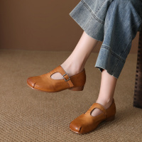 头层牛皮单鞋女2026春季新款真皮百搭复古透气手工平底圆头休闲