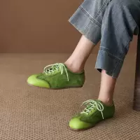 头层牛皮单鞋女2026春季新款绒皮系带平底复古圆头软底百搭豆豆鞋