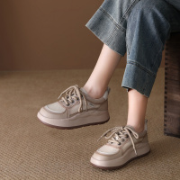头层牛皮单鞋女2026春季新款透气圆头百搭厚底舒适休闲运动鞋