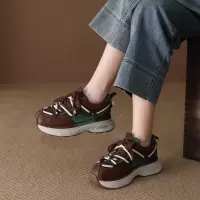 头层牛皮单鞋女2026春季新款透气网面圆头松糕跟休闲运动鞋老爹鞋