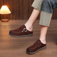 头层牛皮拖鞋女2026春季新款包头厚底复古透气休闲单鞋手工凉拖鞋