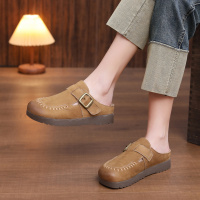 头层牛皮拖鞋女2026春季新款圆头厚底复古透气休闲单鞋手工凉拖鞋