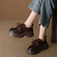 头层牛皮老爹鞋女2026春季新款系带软皮厚底轻便舒适运动休闲女鞋