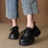 头层牛皮老爹鞋女2026春季新款系带软皮厚底轻便舒适运动休闲女鞋