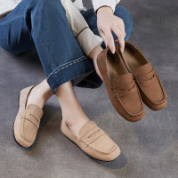 头层牛皮豆豆鞋女2026春款真皮反绒开车鞋老钱风休闲一脚蹬乐福鞋