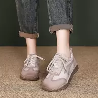 头层牛皮运动休闲鞋女2026春季新款平底复古透气德训鞋单鞋
