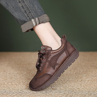 头层牛皮运动休闲鞋女2026春季新款平底复古透气德训鞋单鞋