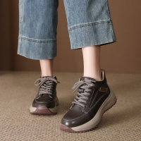 头层牛皮马丁靴女2026春季新款厚底轻便柔软百搭休闲圆头系带短靴